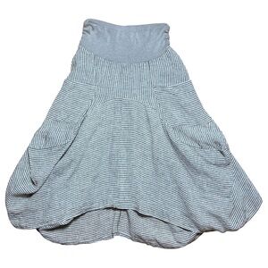 Inizio Magic Pocket Striped Linen Skirt In Gray/White Sz S